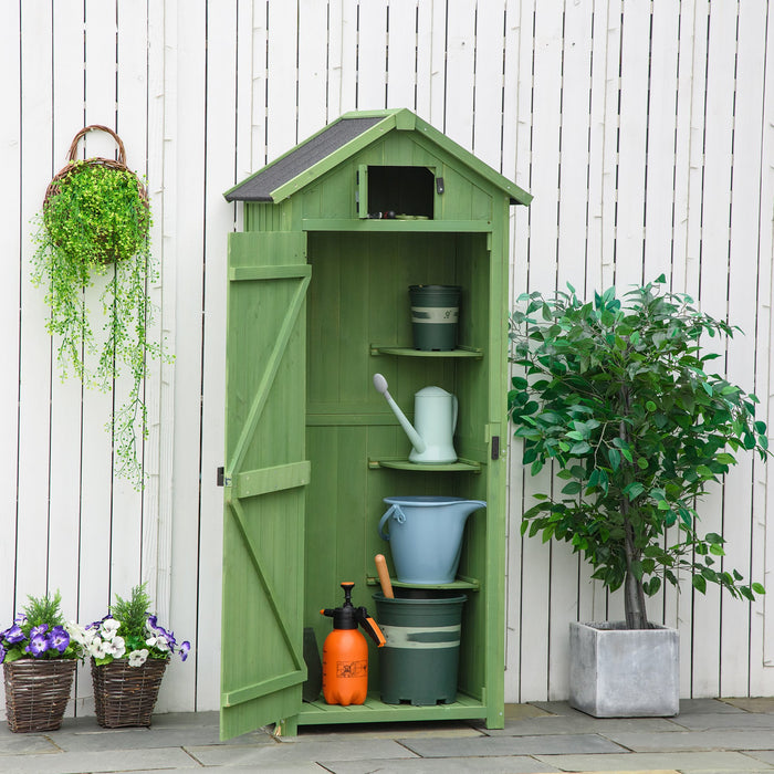 Vertical Garden Shed with 3 Shelves - Wood Outdoor Storage Unit for Garden Tools - Space-Saving Cabinet, 77 x 54.2 x 179 cm, Green