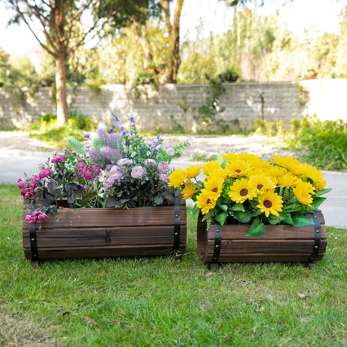 Wooden Planter Box Set of 2 - Outdoor & Indoor Solid Wood Garden Flower Box, Carbonized Finish - Ideal for Planting Flowers & Herbs