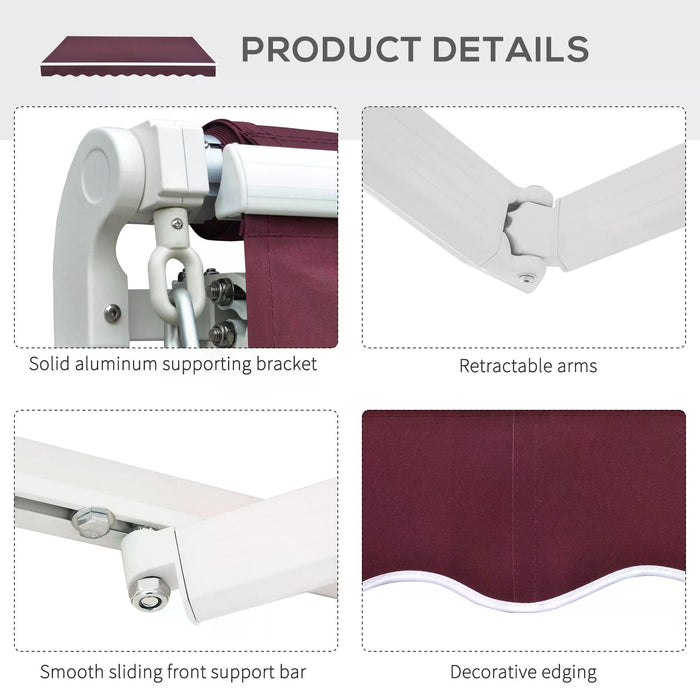 Retractable Manual Awning 3x4m - Patio Sun Shade Canopy in Wine Red with Fittings & Crank Handle - Outdoor Comfort for Garden & Windows