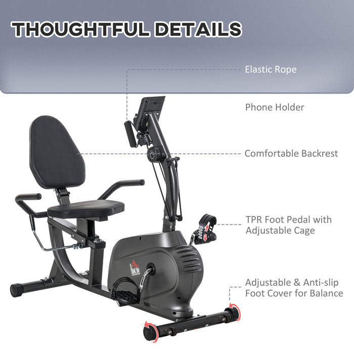 Recumbent Exercise Bike with Magnetic Resistance - Stationary Cycling for Fitness and Cardio, LCD Monitor and Tablet Holder - Ideal for Indoor Workout and Training, Black