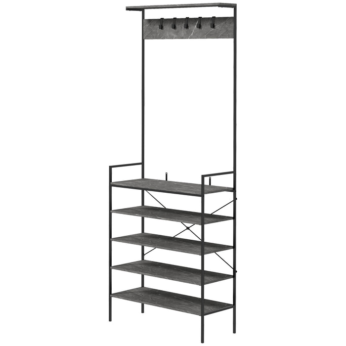 5-Tier Kitchen Baker's Rack with Hooks - Microwave Stand & Coffee Bar, Multi-Functional Storage - Space-Saving Organizer for Dining Room or Entryway Shoe Display