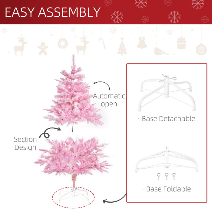4FT Automatic Pop-Up Artificial Christmas Tree - Easy Setup Xmas Holiday Decor with Stand, Pink - Perfect for Home and Party Festivities
