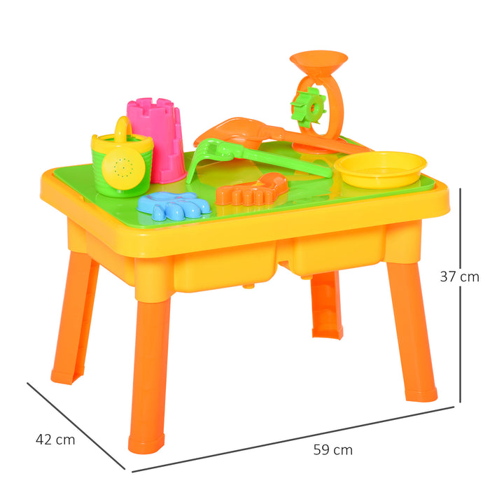 Outdoor Sand and Water Play Table Set with Lid - 2-in-1 Beach Toy Playset with Double Compartment and Accessories - Ideal for Children's Sandbox Activities and Creative Play