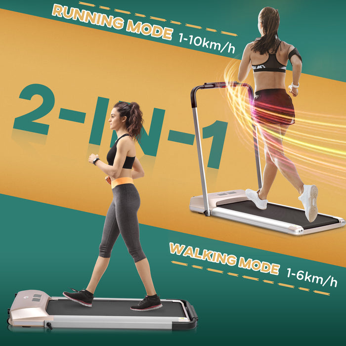 Compact Foldable Electric Treadmill with Wheels - 1-10km/h Speed Range, LCD Display & Device Holder - Convenient Home Fitness with Safety Features