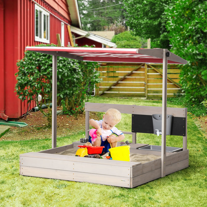 Wooden Sandbox with Canopy for Kids - Includes Seat & Storage, Kitchen Playset Accessories - Ideal for 3-7 Year Olds Outdoor Fun & Creativity