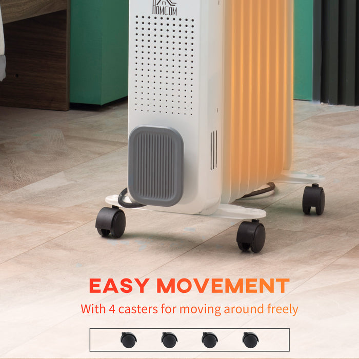2180W Oil-Filled Radiator Heater - Portable Electric Heating with 24-Hour Timer, 3 Settings, Adjustable Thermostat - Safety Auto Shut-Off for Home Comfort