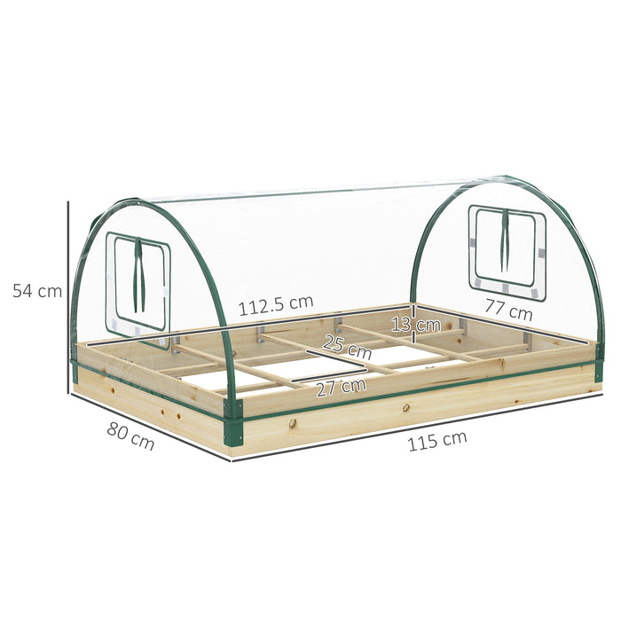 Garden Planter Box with Greenhouse - Elevated Wooden Bed with PVC Cover and Roll-Up Windows - Ideal for Growing Vegetables and Plants with a Natural Aesthetic