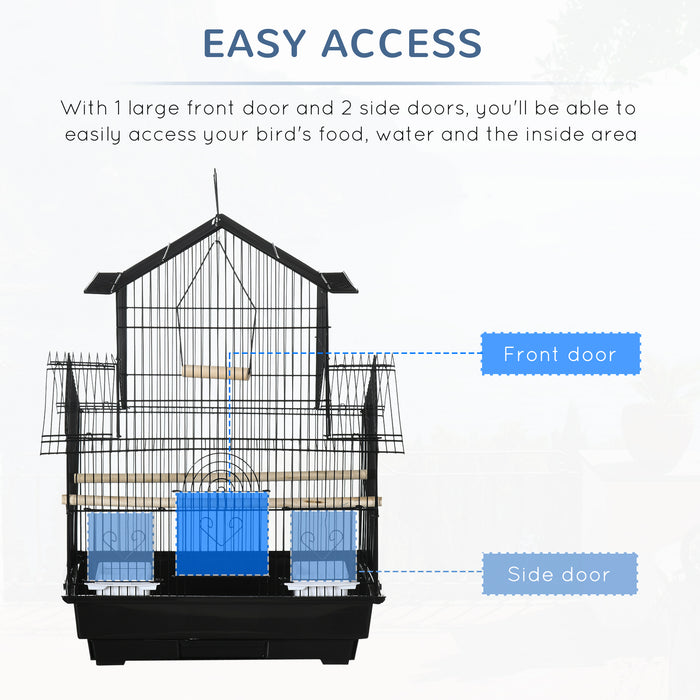 Sturdy Metal Bird Cage for Small Birds - Includes Plastic Swing, Perch, Food Tray - Ideal for Finch, Canary, and Budgie Comfort and Care