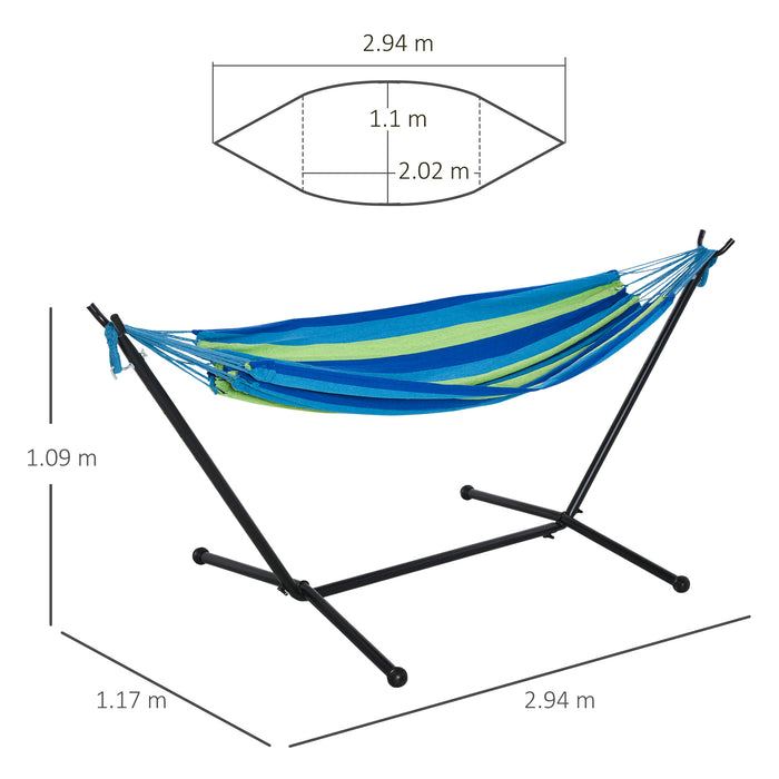 Portable Camping Hammock with Stand - 294 x 117cm, Green Stripe, 120kg Capacity, Adjustable Height, with Carrying Bag - Ideal for Outdoor Relaxation and Travel