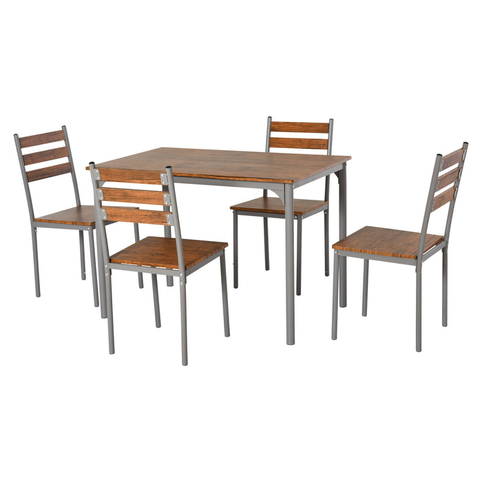 5-Piece Dining Table Set - Modern Compact Table and 4 Chairs for Small Spaces - Ideal for Dining Room and Kitchen Use, Brown