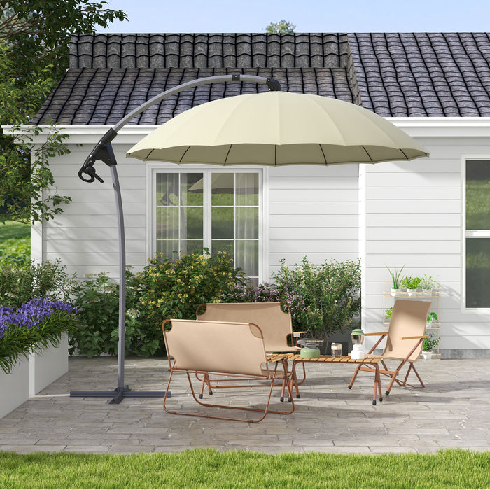 2.7m Beige Cantilever Parasol with Sturdy Cross Base - Outdoor Patio Umbrella for Sun Protection - Ideal for Garden, Deck, and Poolside Lounging