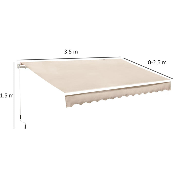 Manual Retractable Awning - 3.5 x 2.5 Meter Sun Shade Canopy with Winding Handle, Beige - Ideal for Garden Patio Shelter and Outdoor Relaxation