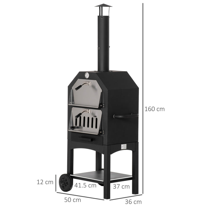 Outdoor Garden Pizza Oven - Charcoal-Fired BBQ Grill with 3-Tier Structure, Thermometer, and Chimney - Perfect for Garden Parties and Gatherings