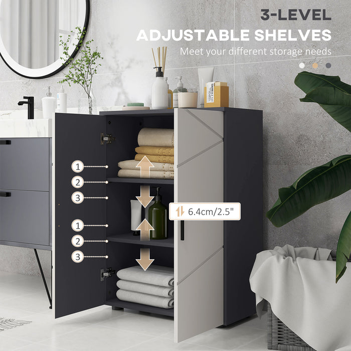Small Bathroom Storage Cabinet - Dual-Door Cupboard with 2 Adjustable Shelves & Soft Close Feature, Grey - Space-Saving Organizer for Toiletries and Linens