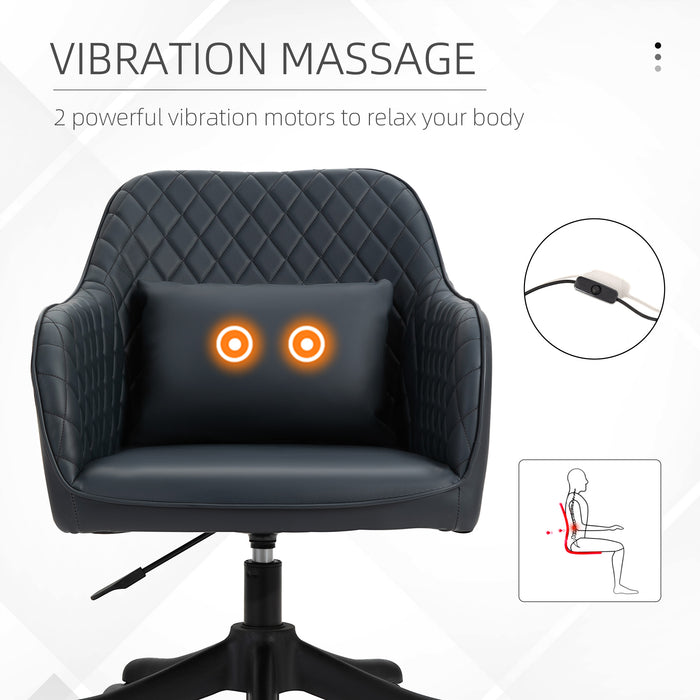 Ergonomic PU Leather Desk Chair with Massaging Lumbar Support - Wheeled Executive Chair with Rechargeable Electric Vibration Massage Pillow in Blue - Comfort for Long Hours at Office Work