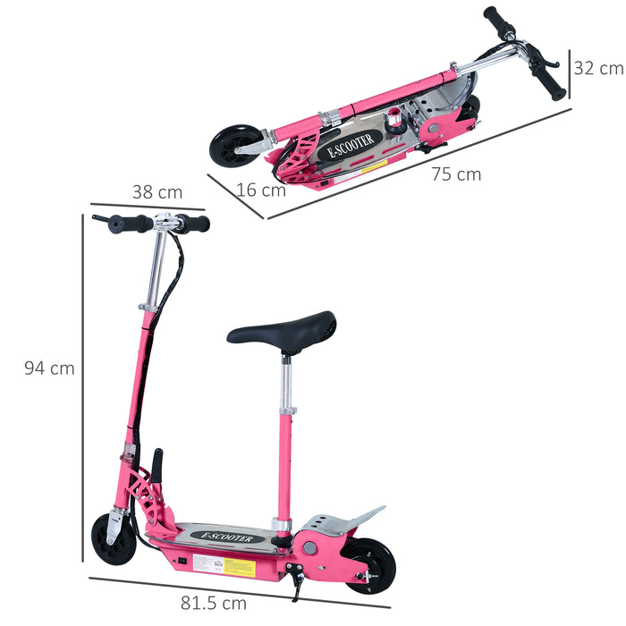 120W Foldable Electric Scooter for Teens - Kids' Power Ride with 24V Rechargeable Battery, Adjustable Height - Outdoor Fun in Pink