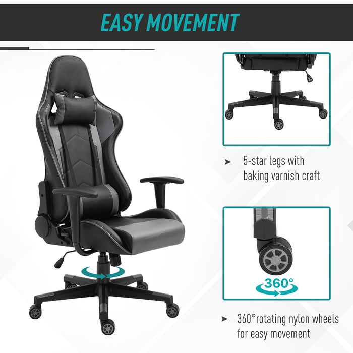 High Back Racing Gaming Chair - Ergonomic PU Leather Recliner with Headrest and Lumbar Cushion - Comfortable Seating for Gamers and Home Office Users