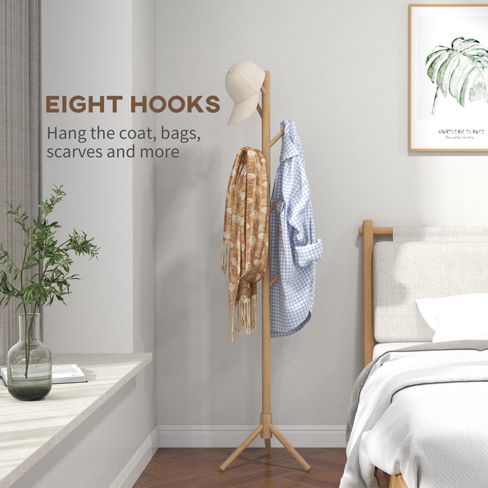 Wooden Coat Stand with 8 Hooks - Elegant Natural Finish - Perfect for Home or Office Organization
