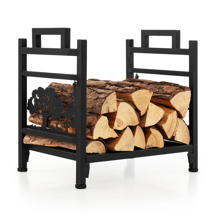 Rustic Log Holder - Decorative Firewood Rack with Side Handles, Adjustable Footpads - Ideal Home Décor Solution for Wood Storage