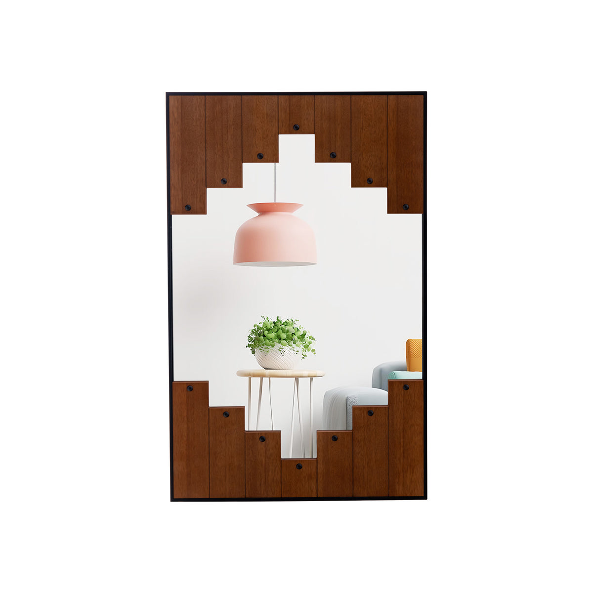 Rectangle Wall Mirror - Decorative Piano Key-Shaped Black Frame - Ideal for Home Decor and Interior Design