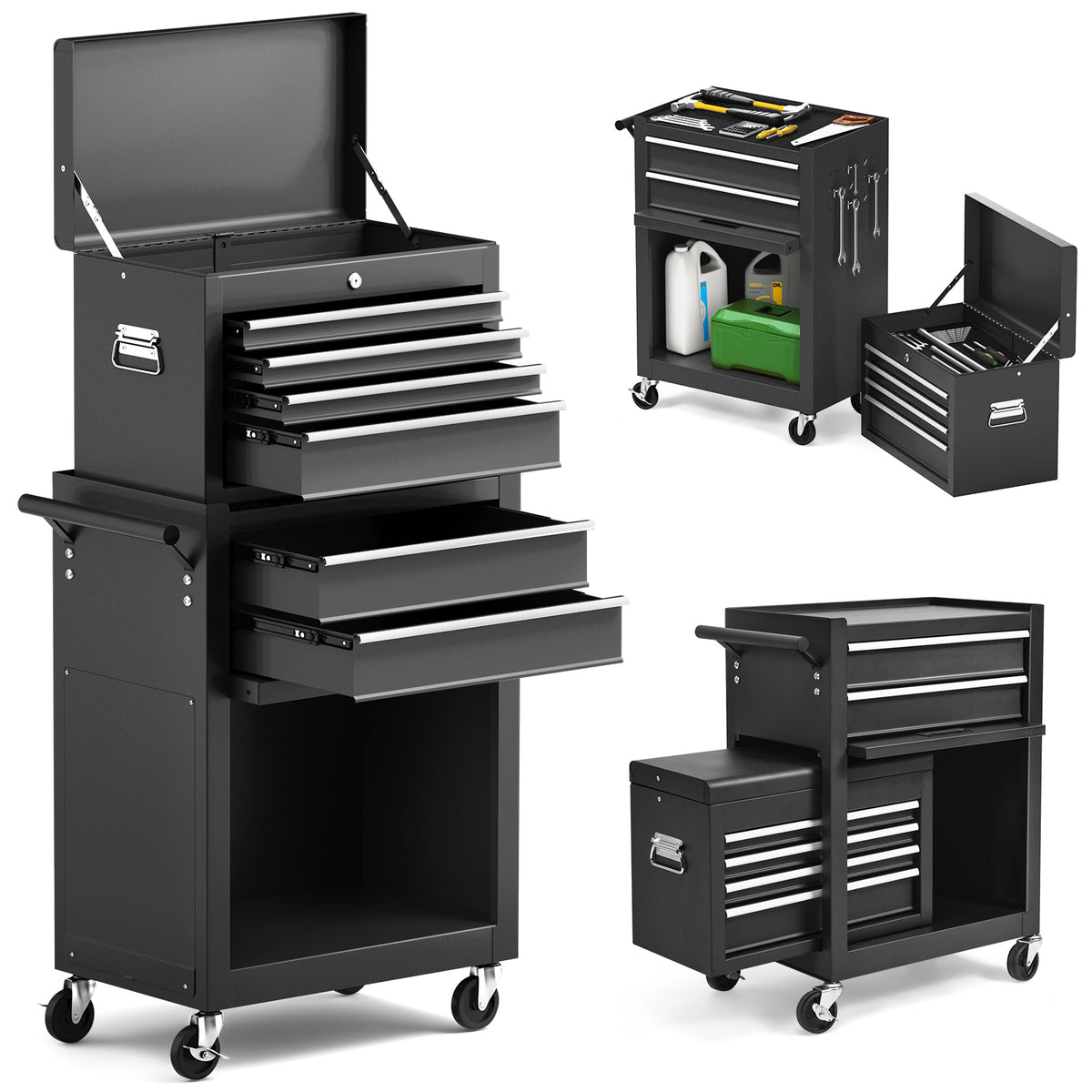 Detachable Storage Cabinet Keeper - 4 Hooks, Rolling Wheels, Heavy-Duty Black Unit - Ideal for Organizing Tools and Other Workshop Essentials