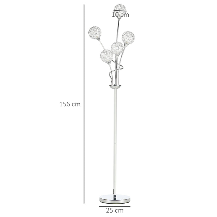 Crystal Elegance Floor Lamp - 5-Light Modern Upright Lamp for Bedroom & Living Room, 34x25x156cm in Silver - Stylish Illumination for Contemporary Spaces