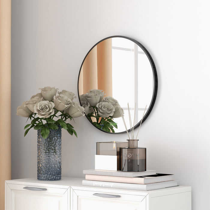 Aluminium-Framed Round Mirror - Contemporary Black Wall-Mounted Makeup Mirror for Bathroom or Living Room - Stylish Decor Enhancing Visual Space for Homes