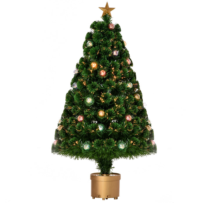 3FT Prelit Fiber Optic Artificial Christmas Tree - Gold Stand, Indoor Holiday Home Xmas Decor, Green - Ideal for Festive Space-Saving Display