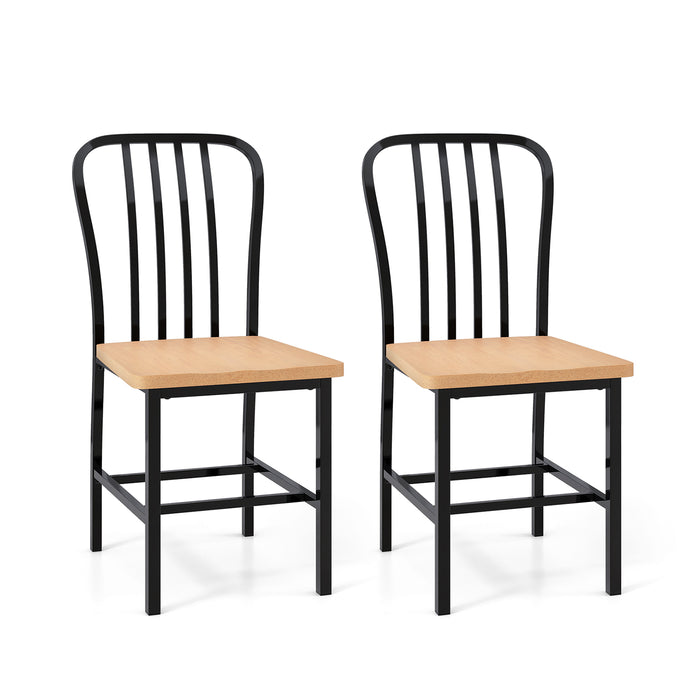 Set of 2 Kitchen Dining Chairs - Ergonomic Seat with Footrest in Black - Ideal for Comfortable Dining Experience