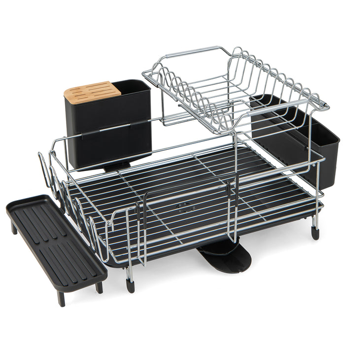 Detachable Silver 2-Tier Kitchen Dish Drying Rack - Includes Drainboard for Easy Water Collection - Ideal for Home Kitchens Keeping Utensils Dry and Organized