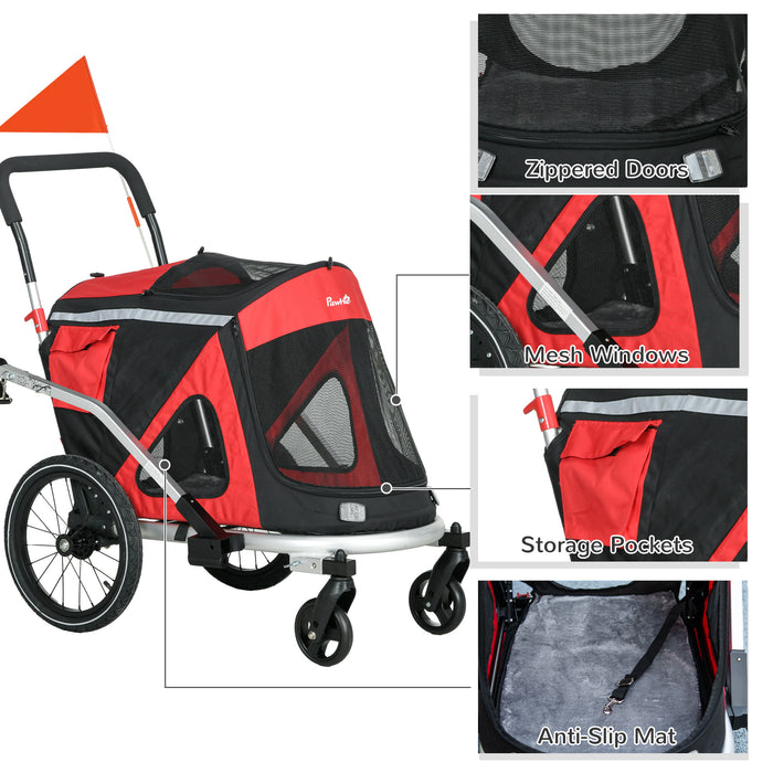 2-in-1 Aluminium Dog Bike Trailer & Pet Stroller - Foldable and Lightweight for Medium-Sized Dogs - Outdoor Adventures in Style with Your Furry Friend, Red Color