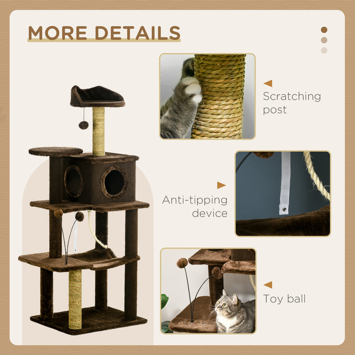 Modern 136cm Cat Tree Tower - Indoor Scratching Posts, Multi-Level House & Platforms with Toy Ball - Ideal for Playful Cats and Kittens