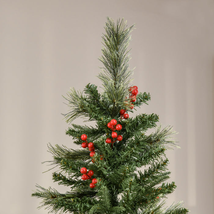 Artificial Pencil Christmas Tree with Lifelike Foliage - Lush Branches, Vibrant Red Berries, Easy Auto-Open Feature - Ideal for Compact Spaces and Holiday Decor