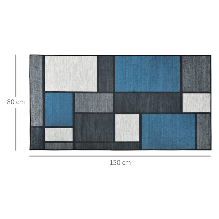 Modern Geometric Rug - 80x150 cm Blue and Grey Large Carpet for Living/Dining Room - Stylish Floor Covering for Home Decor
