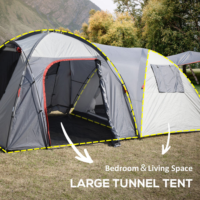 Outdoor Tunnel Tent for 4-5 People - Two-Room Camping Shelter with Sewn-In Floor & Portable Mat - Ideal for Fishing, Festivals & Hiking Adventures