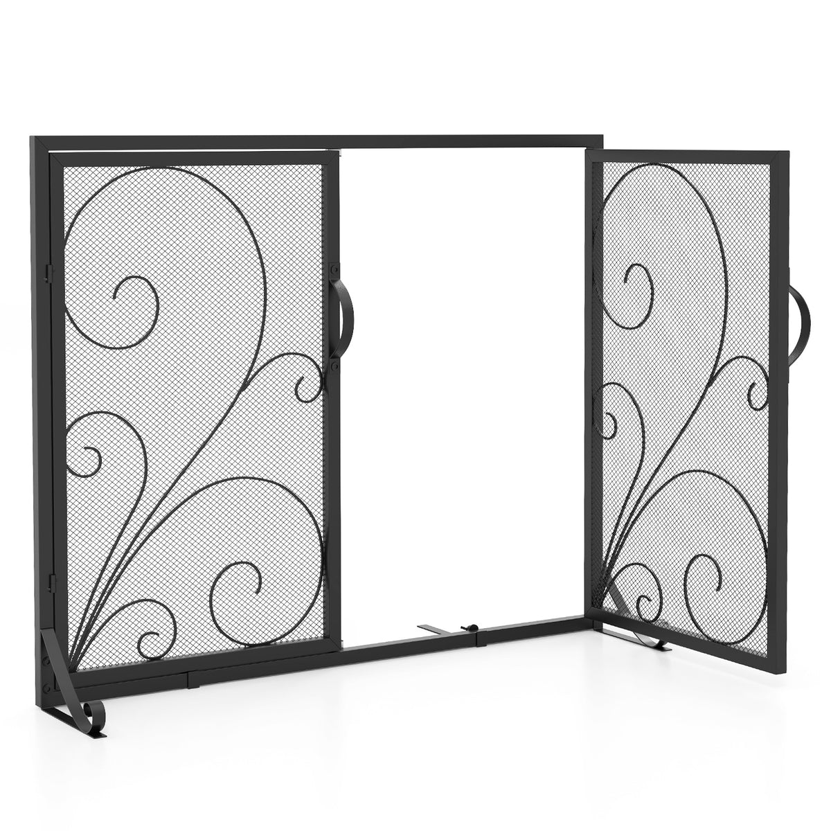 Flat Fire Guard - Double Door Fireplace Screen with Magnetic Panels in Black - Ideal for Preventing Unwanted Accidents at Fireplace