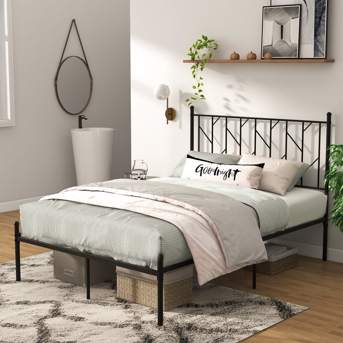 Metal Platform Bed Frame - Single/Double Size with Black Headboard - Perfect for Bedroom Upgrade
