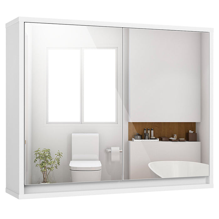 Double Mirrored Door Cabinet - Bathroom Storage Solution with Integrated Shelf - Ideal for Organizing Toiletries and Beauty Products