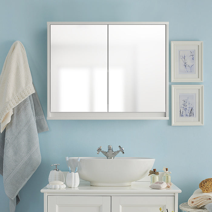 Double Mirrored Door Cabinet - Bathroom Storage Solution with Integrated Shelf - Ideal for Organizing Toiletries and Beauty Products