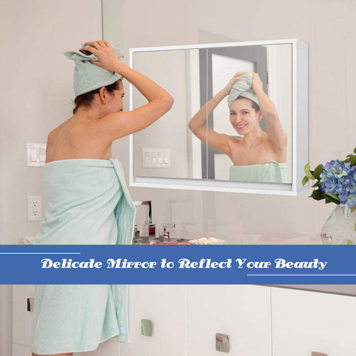 Double Mirrored Door Cabinet - Bathroom Storage Solution with Integrated Shelf - Ideal for Organizing Toiletries and Beauty Products