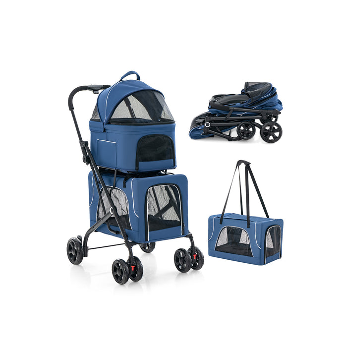 Portable Double Pet Stroller - Foldable Design with Detachable Carriers - Ideal for Pet Owners with Multiple Animals