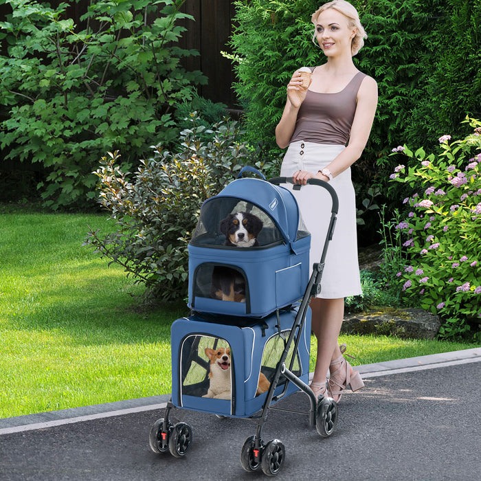 Portable Double Pet Stroller - Foldable Design with Detachable Carriers - Ideal for Pet Owners with Multiple Animals