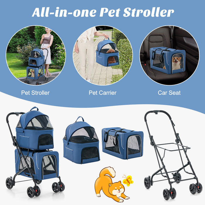 Portable Double Pet Stroller - Foldable Design with Detachable Carriers - Ideal for Pet Owners with Multiple Animals