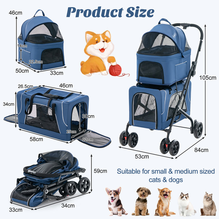 Portable Double Pet Stroller - Foldable Design with Detachable Carriers - Ideal for Pet Owners with Multiple Animals