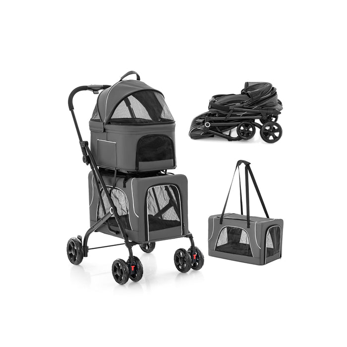 Portable Double Pet Stroller - Foldable Design with Detachable Carriers - Ideal for Pet Owners with Multiple Animals