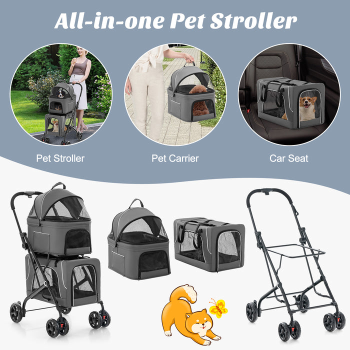 Portable Double Pet Stroller - Foldable Design with Detachable Carriers - Ideal for Pet Owners with Multiple Animals