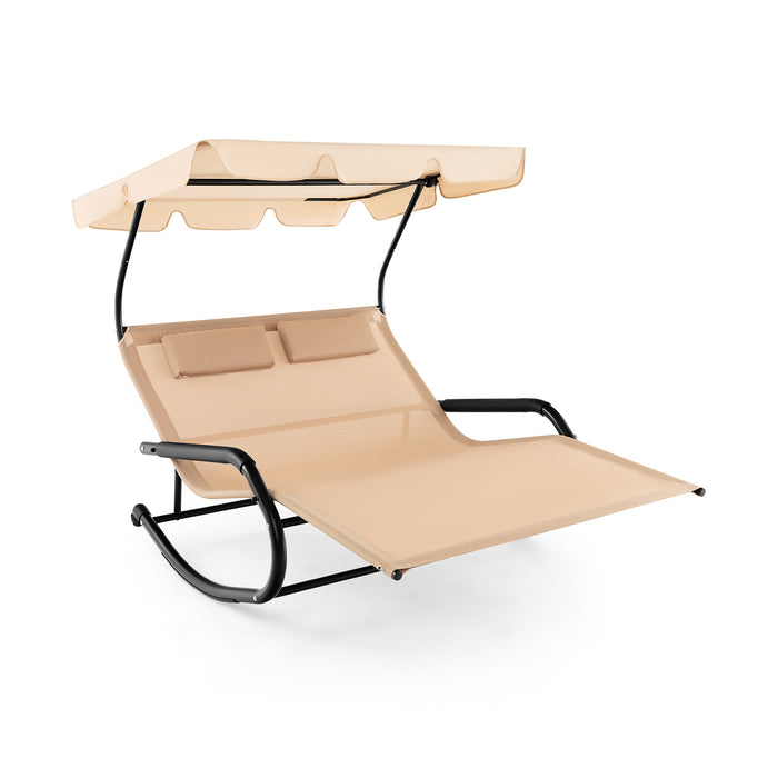 2-Person Patio Rocking Sun Lounger - With Integral Sun Shade and Handy Wheels Features - Perfect for Comfortable Outdoor Relaxation and Sunbathing