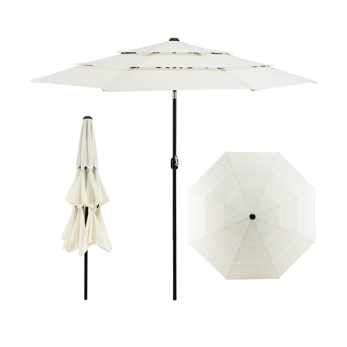 Double Vented 3 Meter Outdoor Umbrella - Push Button Tilt, Manual Crank, Beige - Perfect for Patio and Garden Sun Protection