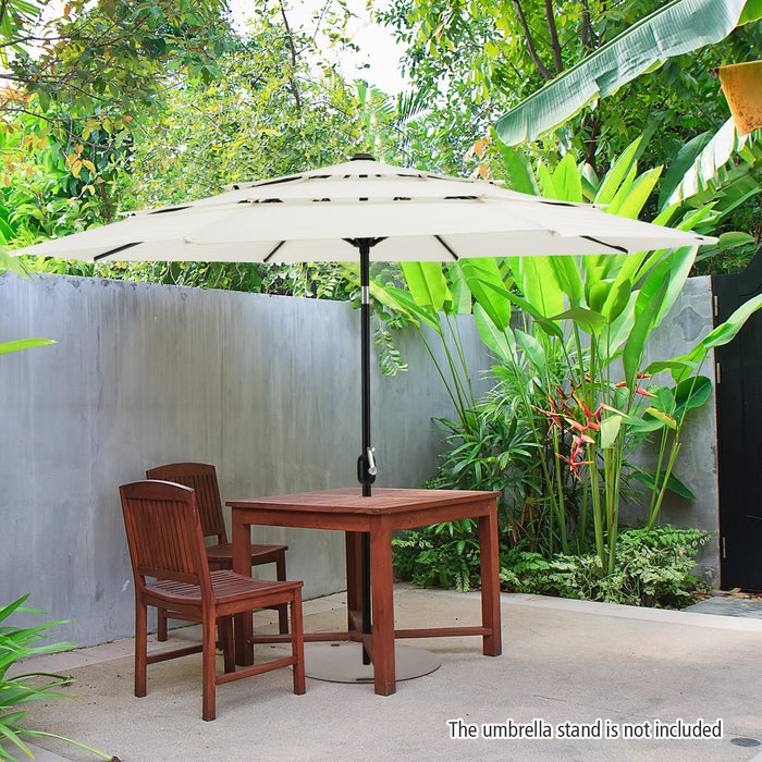 Double Vented 3 Meter Outdoor Umbrella - Push Button Tilt, Manual Crank, Beige - Perfect for Patio and Garden Sun Protection
