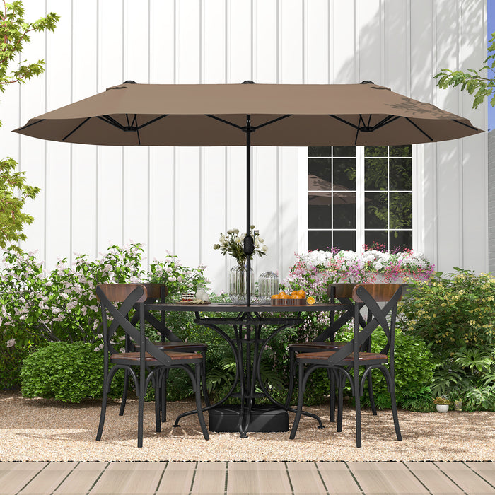 4M Brand Double-Sided Patio Umbrella - Crank Handle, Suitable for Garden, Pool, Backyard, Tan Color - Perfect for Outdoor Relaxation and Protection Against Sunlight